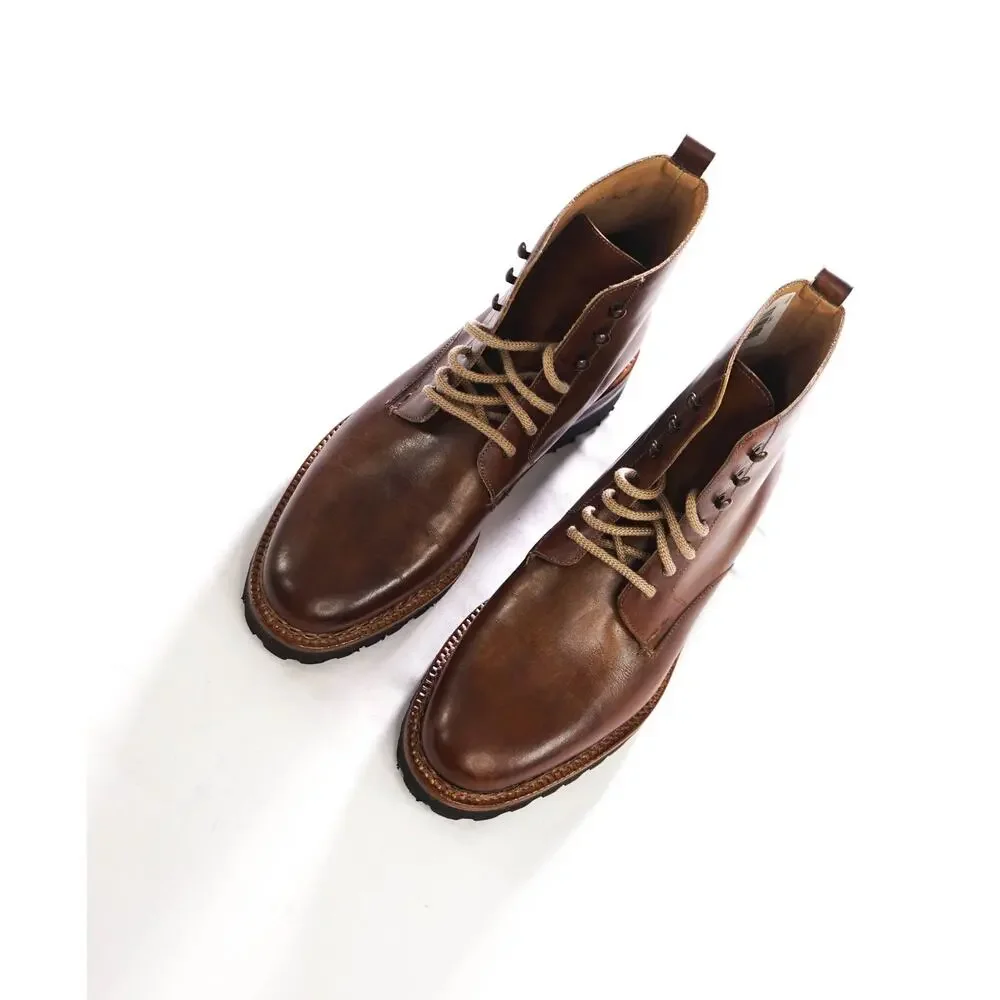$600 HARISS Firenze - Brown Leather Combat Boots - 8.5 US (7.5UK)
